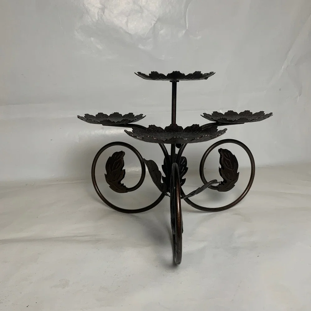 PartyLite Leaf Viking Candle Holder Rustic Bronze Leaf Scroll 4-Tier Metal